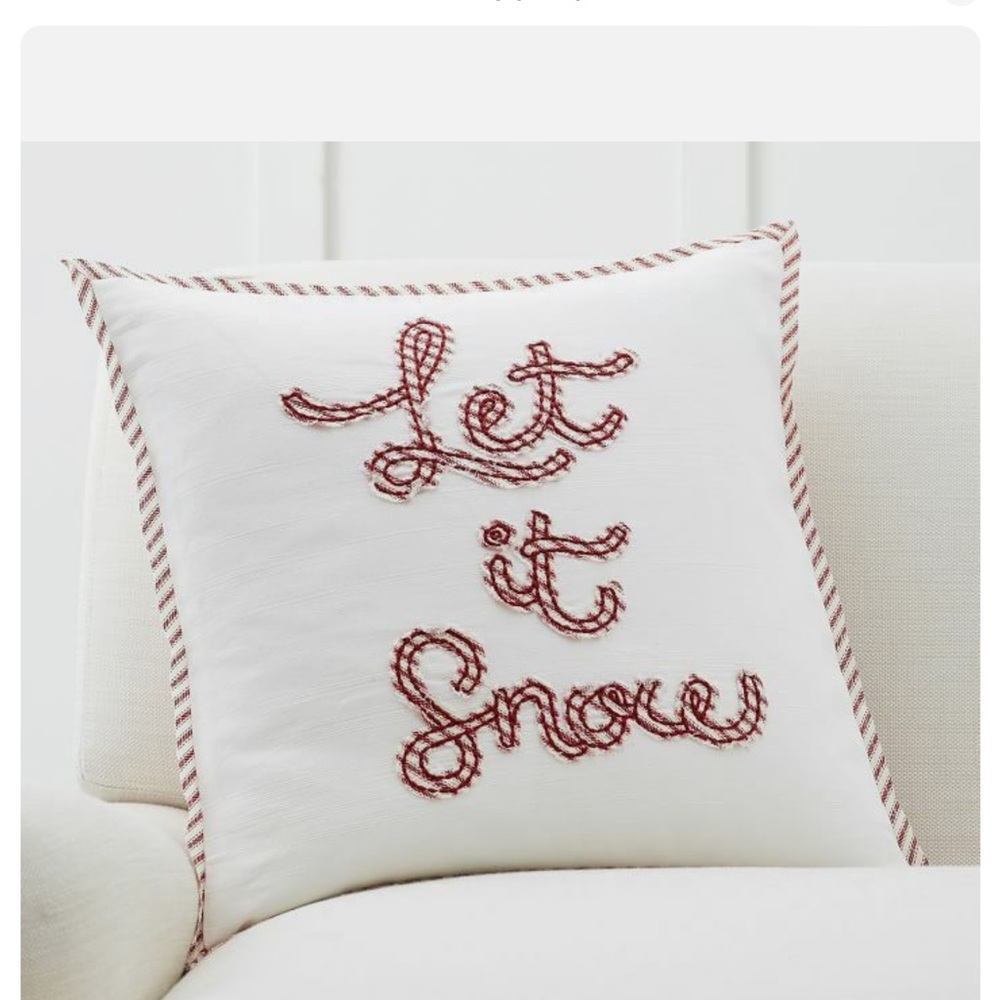 Pottery Barn White and Red Holiday Pillow - Let it Snow